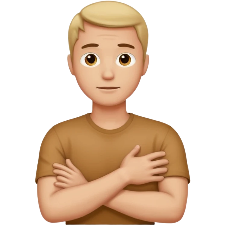 man crossing his arms holding his neck emoji