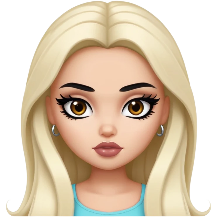 pretty bratz baddie, black eyeliner, medium white skin,  black long hair, dark brown eyes emoji