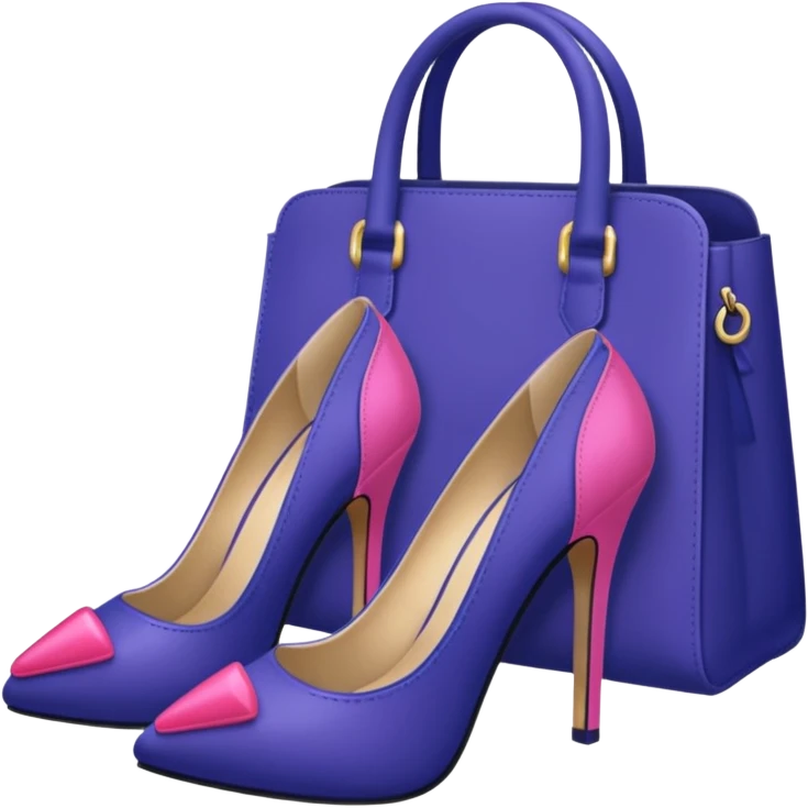 royal purple heels, pink lipstick cosmetics and deep blue bag emojis emoji