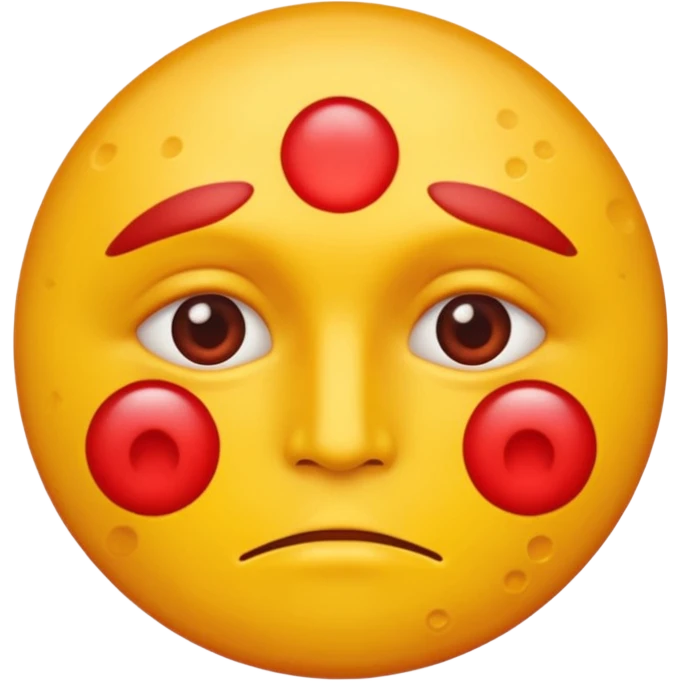A circular yellow face with many face herpes sores that are close together and red  emoji