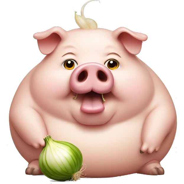 comically large fat pig eating an onion  emoji