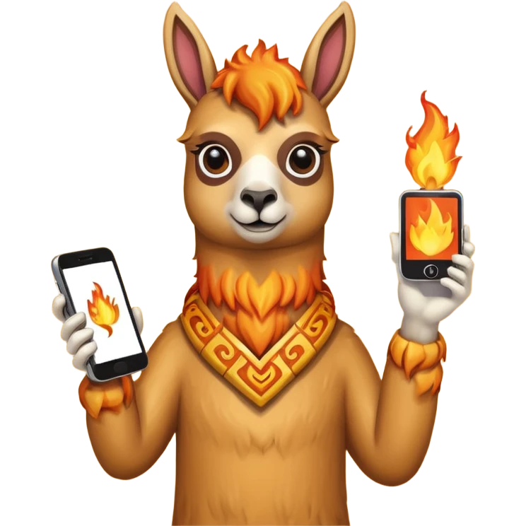 una llama de fuego que tenga en la mano un telefono emoji