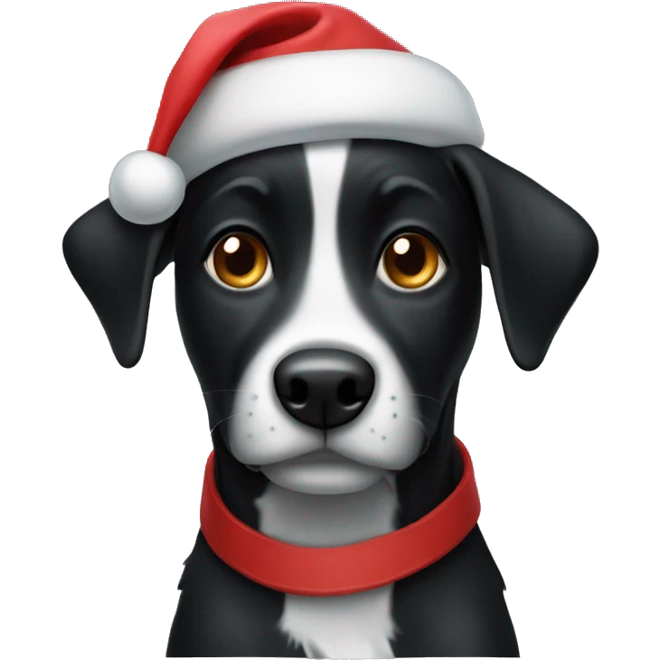 Black dog wearing a Santa hat emoji