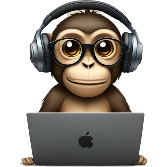Monkey wearing headphones and glasses and watching laptop  emoji