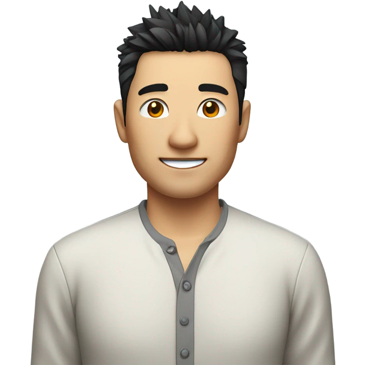 chinese man 40yo with spiky short black hair smile, smart buttoned shirt emoji