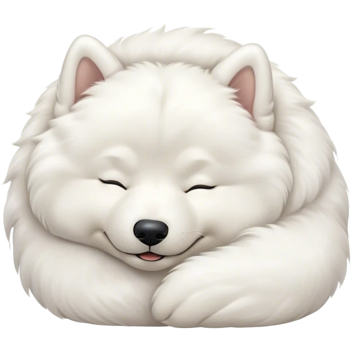 Meme-Worthy Cute Sleeping Samoyed Portrait Emoji, Head resting peacefully with a contented smile, showcasing a delightfully fluffy build and a luxuriously soft pure white Fur, eyes shut in a serene nap, Simplified yet hilariously adorable features, highly detailed, glowing with a soft, drowsy light, high shine, relaxed and utterly lovable, stylized with an air of playful laziness, bright and heartwarming, soft glowing outline, capturing the essence of a comically sleepy companion, so meme-worthy it feels like it could instantly become the next viral sensation of adorable slumber! emoji