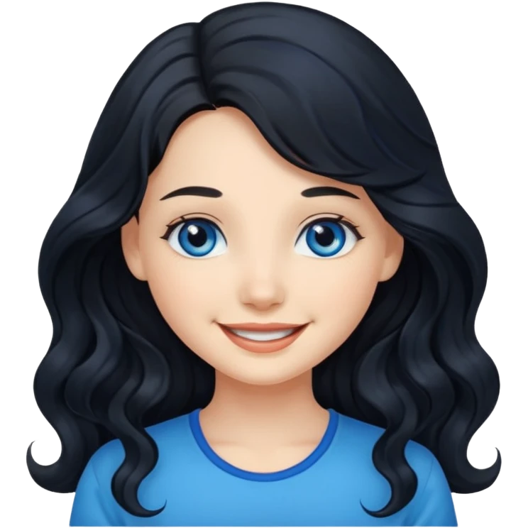 Please generate a portrait of a pretty girl with long, wavy, black hair. She's smiling. emoji