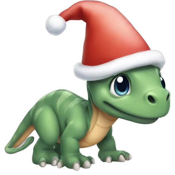 Little Foot from the Land Before Time wearing Christmas hat emoji