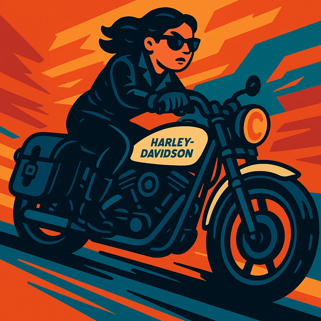 Add black leather saddle bags to the motorcycle, keep the vibrant toon style and all original details. emoji