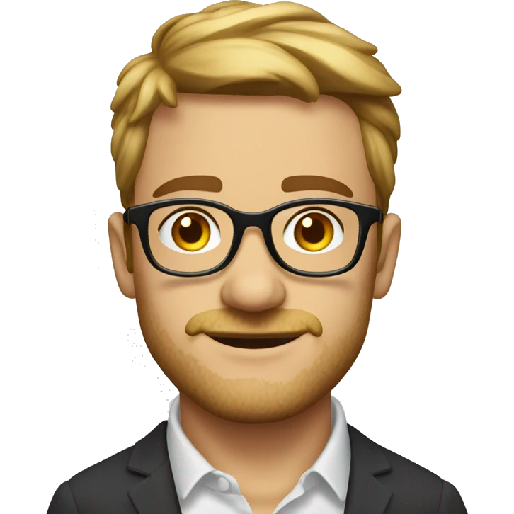 Mann, 26 Jahre, runde Brille mit Goldgestell, Oberlippenbart, dunkelblond emoji
