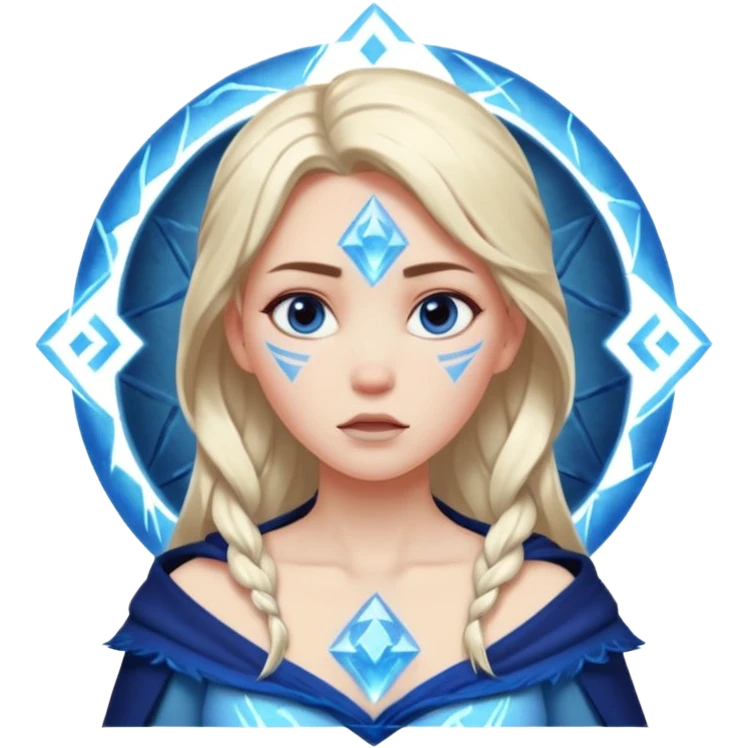 Woman frozen mid-spell, glowing runes around her body, charged silence emoji