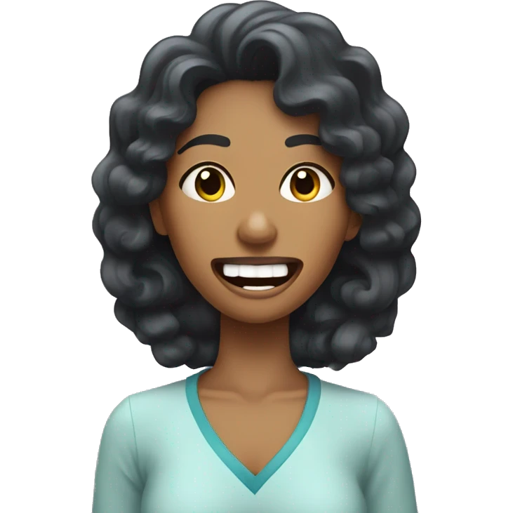 Curley hair woman with black hair having her tooth pulled at the dentist  emoji