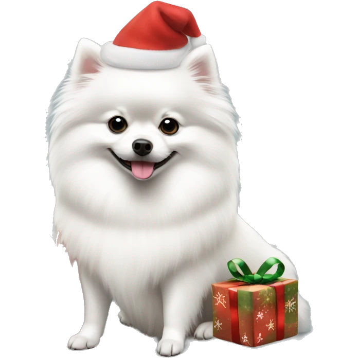 White dog Pomeranian spitz with Christmas decorations  emoji