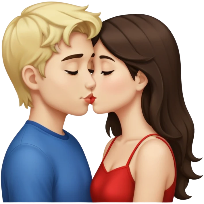 Blonde boy brunette girl kissing  emoji