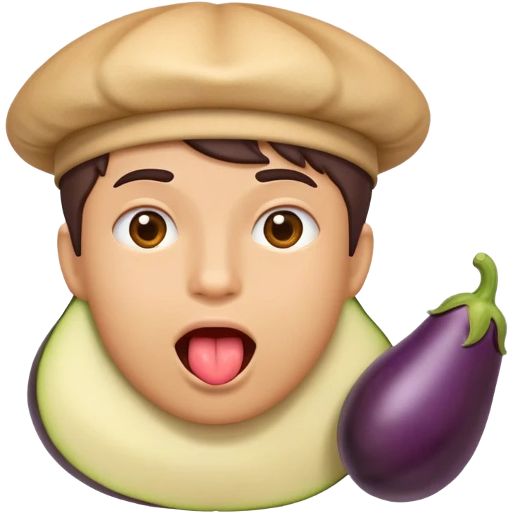 Emoji qui passe sa langue de droite à gauche avec une aubergine à côté de lui emoji