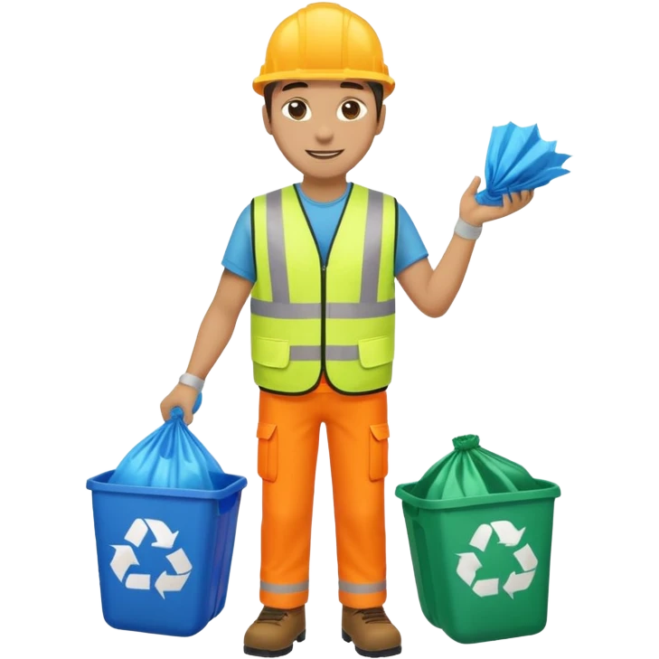 waste-management, neon safety vest, trash picker, cleaning up trash, full body emoji