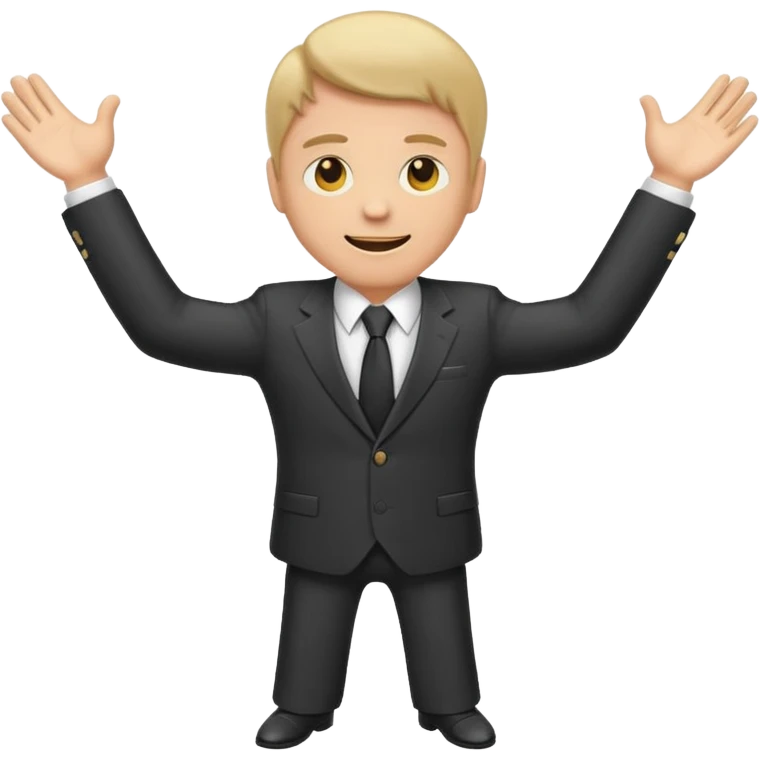 Emoji-style sticker of a man in a suit with arms spread wide to the sides emoji