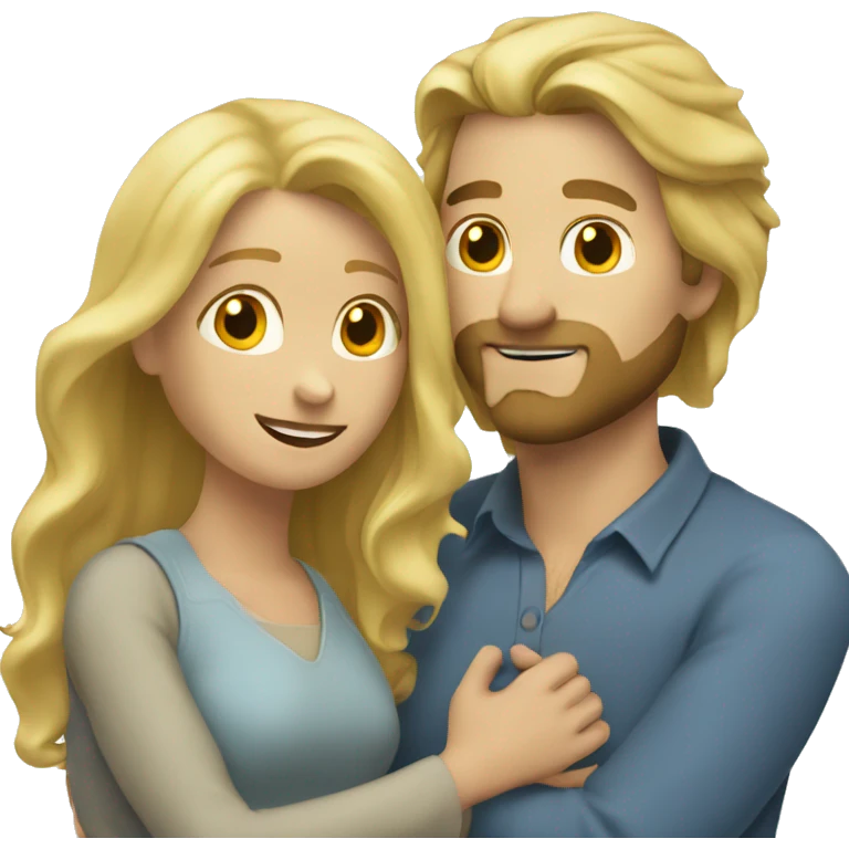 blonde woman, long hair, huging a blonde man with beard, he also has long hair emoji