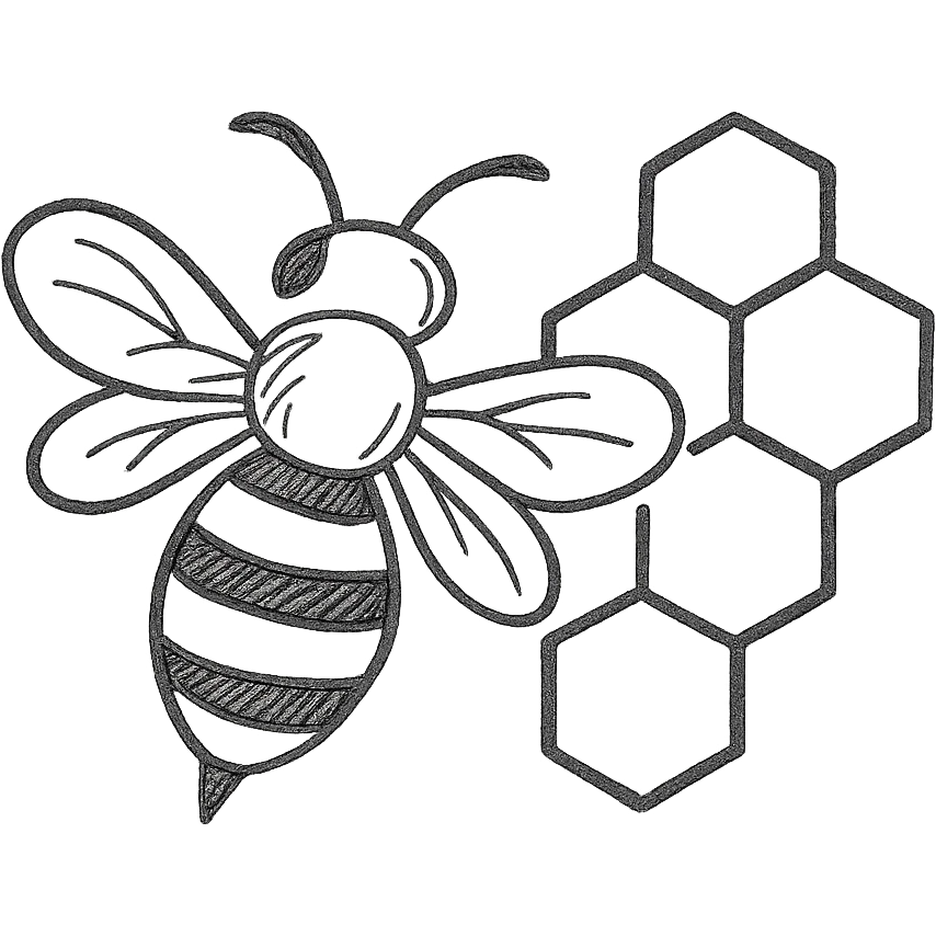 hand-drawn outline of a honeybee and honeycomb emoji