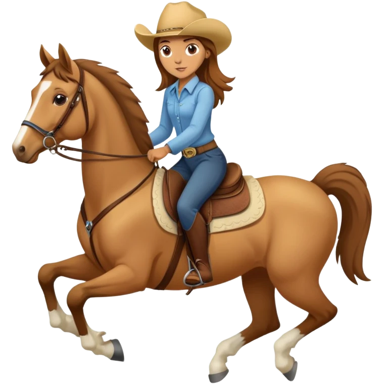 thin Horse back riding Girl with Brown Hair and a palomino Horse  western emoji