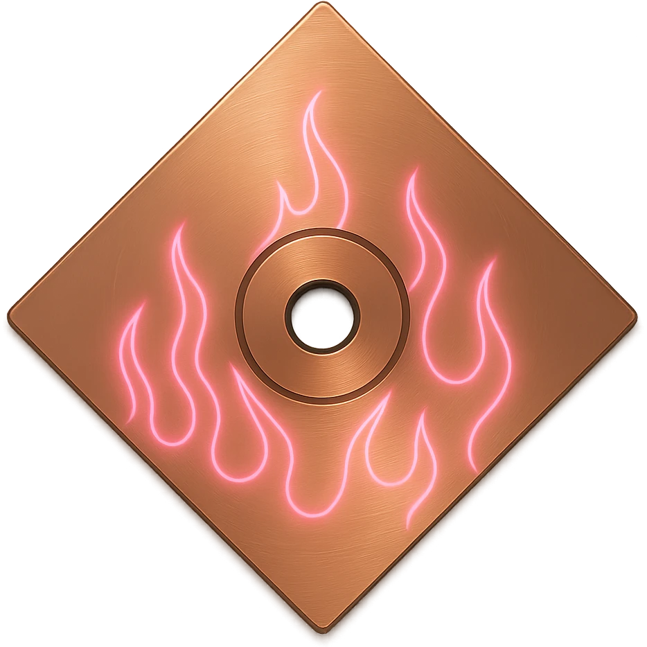 A minimalist CD disc with subtle pink flames, glowing effect, variation 2, style: general, shape: diamond, color: copper emoji