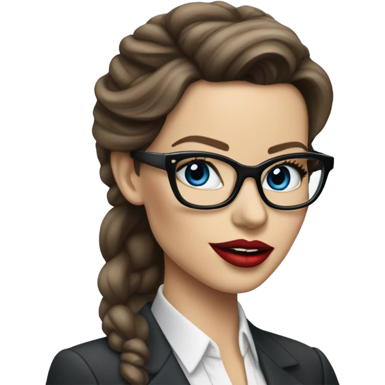 Realistic Kate Beckinsale blue eyes wearing glasses in a business meeting red lipstick  emoji