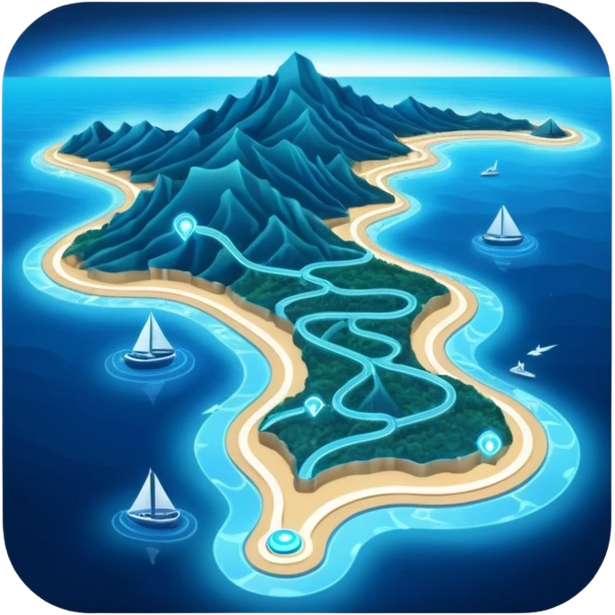 futuristic sea map  a route  emoji