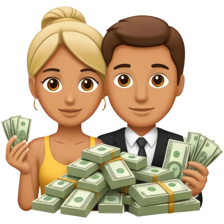 Couple surrounded by money emoji
