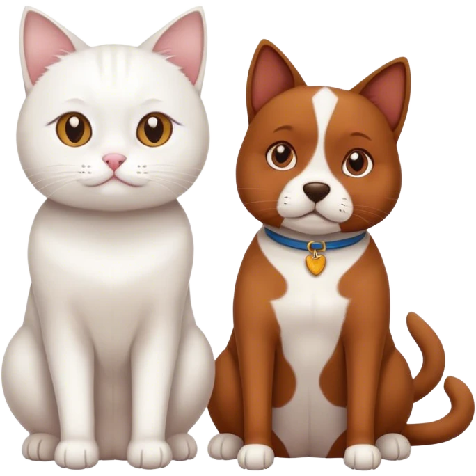 White cat sitting with a dog emoji