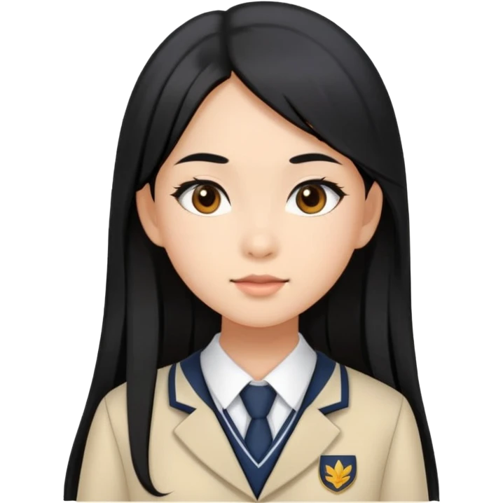 chic girl with Asian skin tone, wearing a school uniform, long straight black hair emoji
