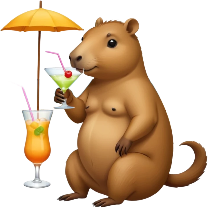 Capibara drinking a cocktail on the beach emoji