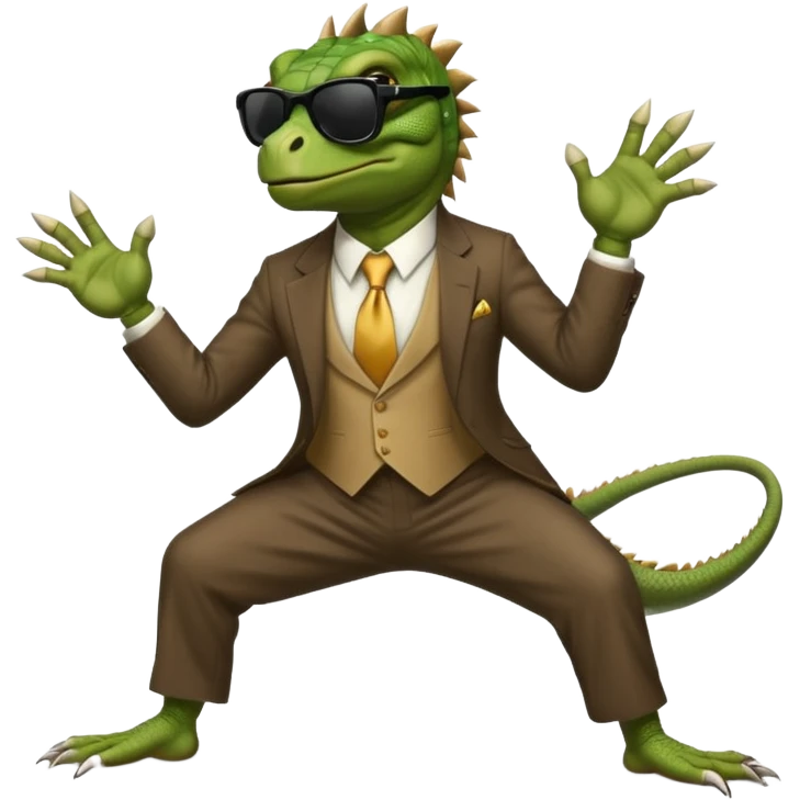capitalist iguana banker godfather with black sunglasses breakdance emoji