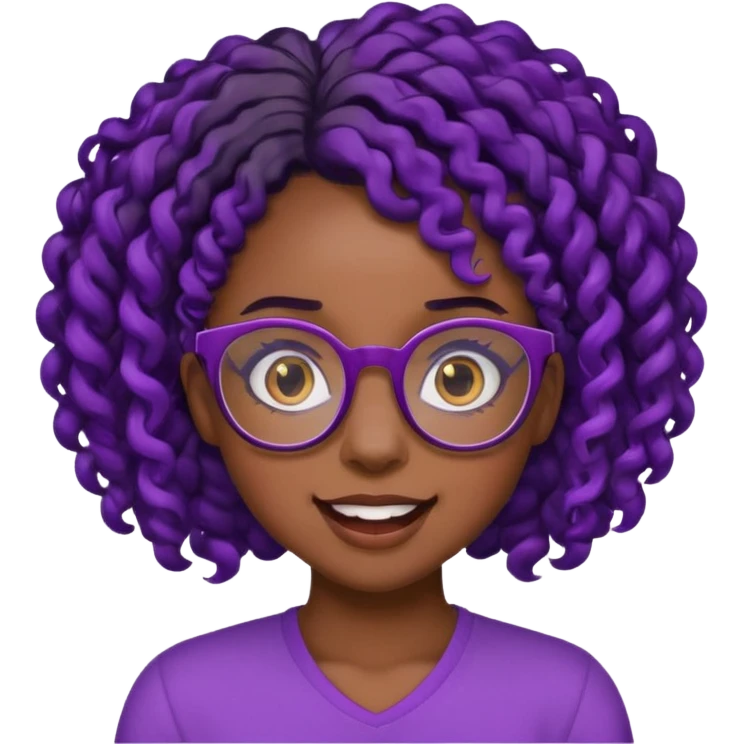 nerd emoji like with glasses showing only her 2 buck teeth but it’s a black girl with purple black curly hair emoji