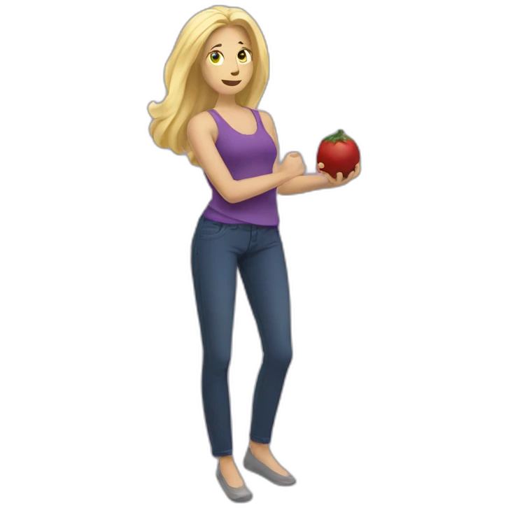 blonde woman holding a brinjal in her one hand and the other hand on his pant emoji