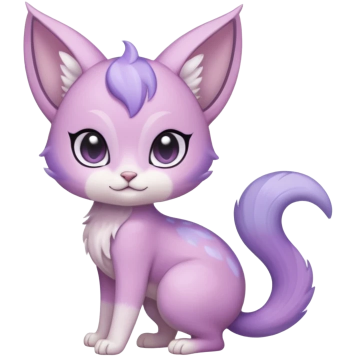 Soft Lavender-Lilac Pastel-Dew Glossy Gentle Small Meloetta-Purrloin-hybrid-creature (full body) emoji