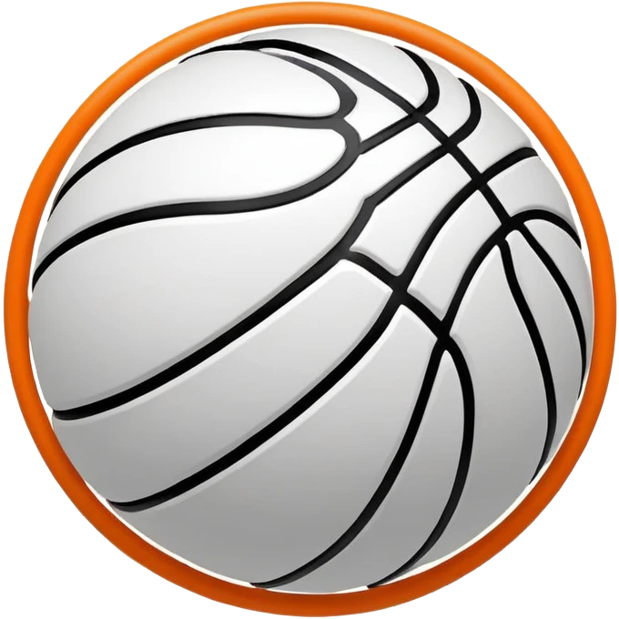 Ultimate minimal basketball silhouette, orange circle with only essential black lines, tiny NBA Spalding mark, iOS emoji style emoji