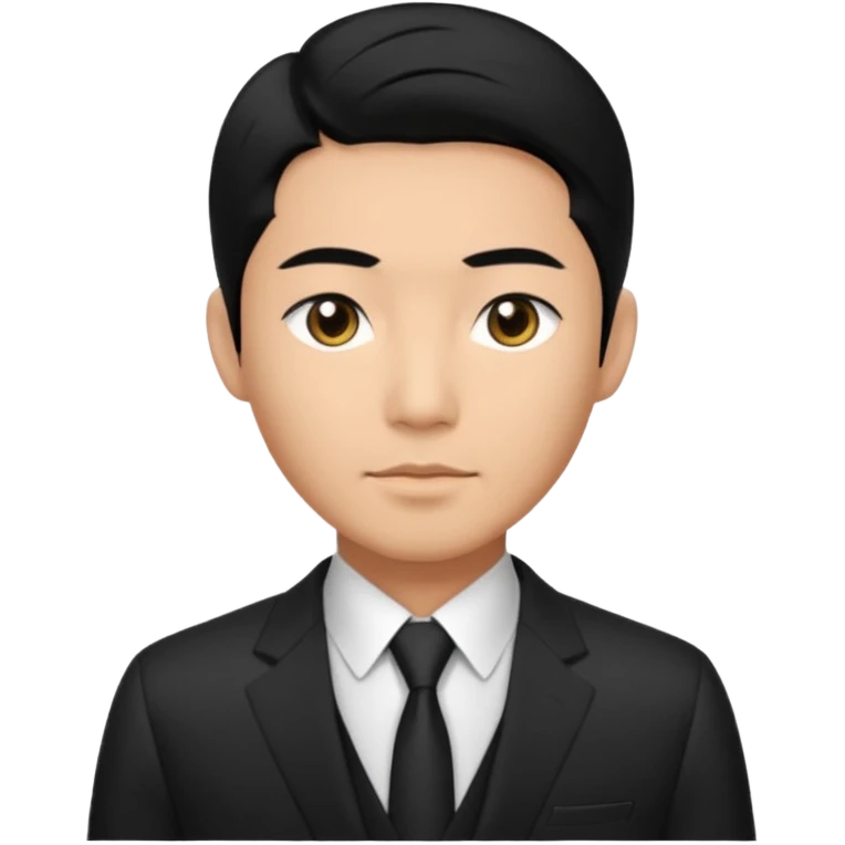 Asian man, black hair, dark eyes, wearing a designer black suit emoji