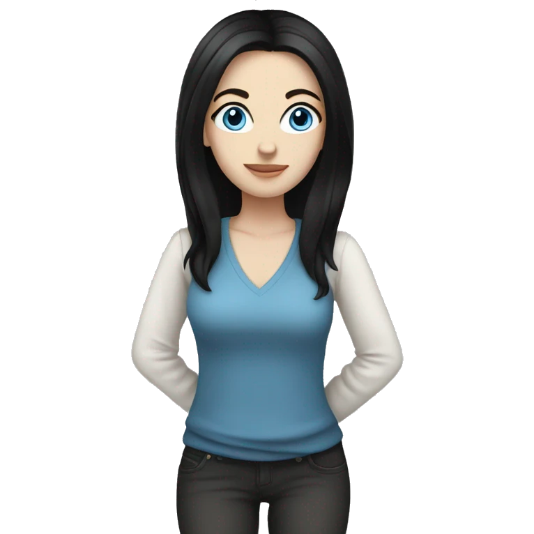 white girl with black hair, blue eyes full body emoji