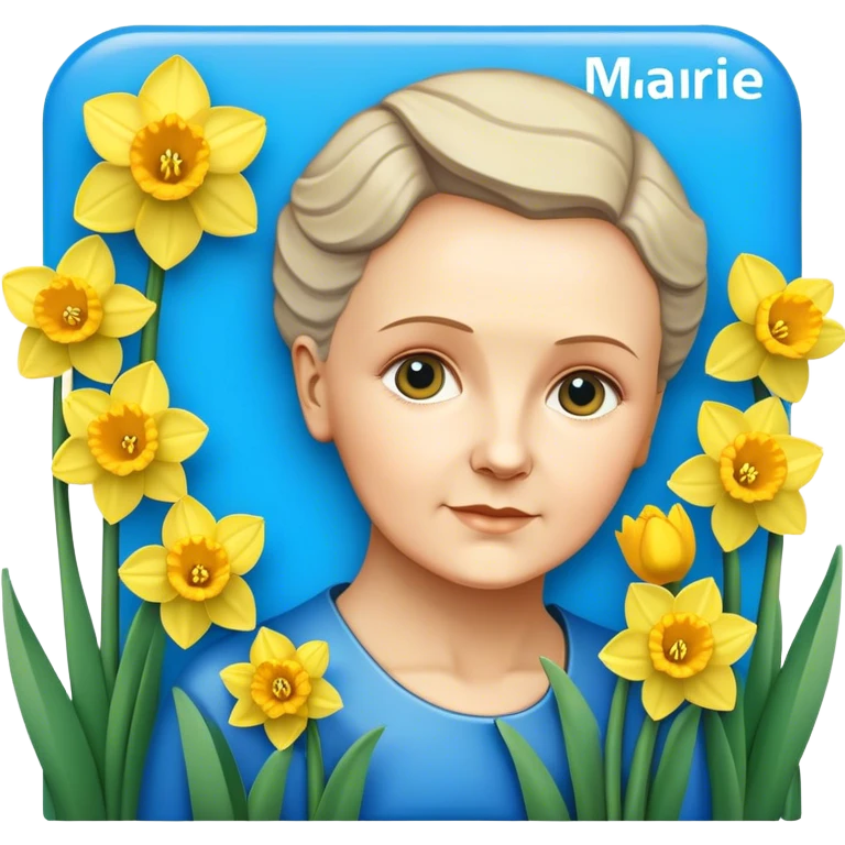 Blue sign that says ‘Marie Curie’ with daffodils on it  emoji