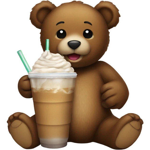a brown teddy bear drinking an iced coffee emoji