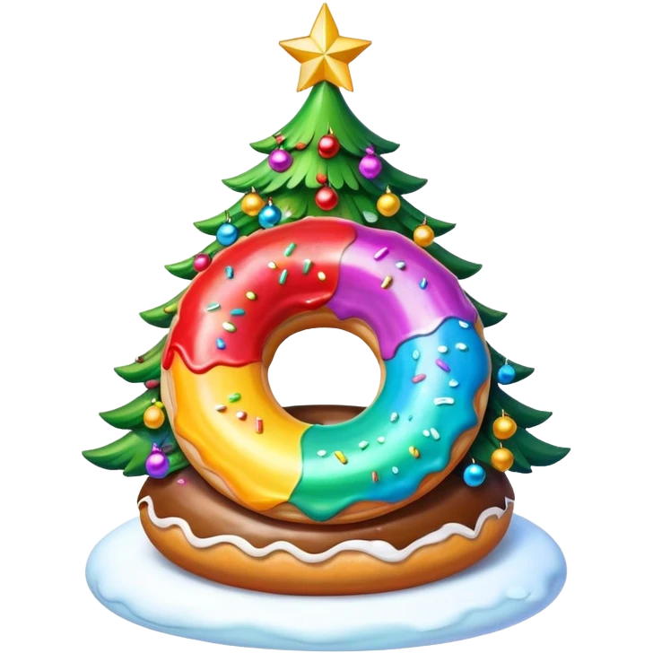 A Christmas tree in rainbow colors with an empty middle like a donut emoji