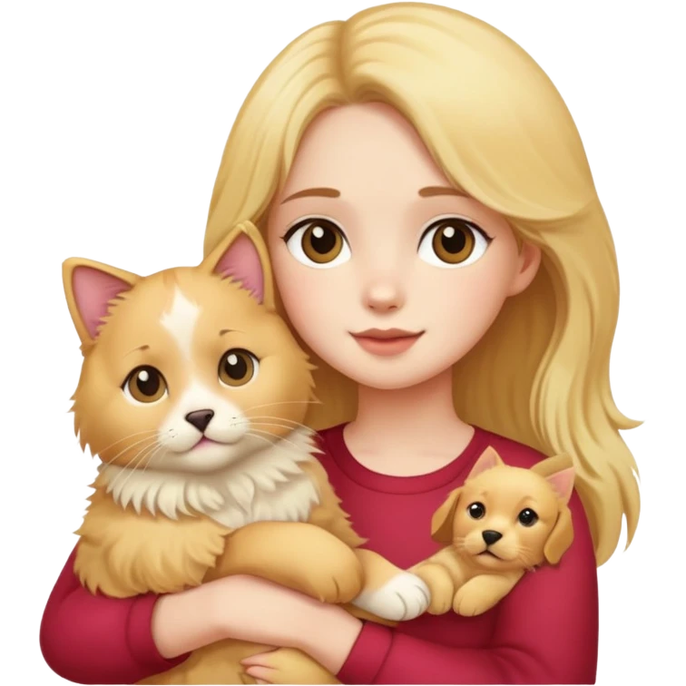 Girl holding a cat and a dog emoji