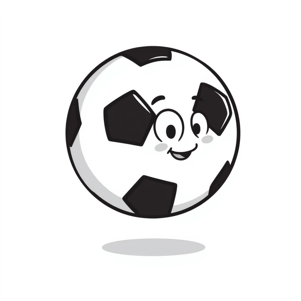 A hand-drawn football/soccer ball with an adorable face and expression emoji