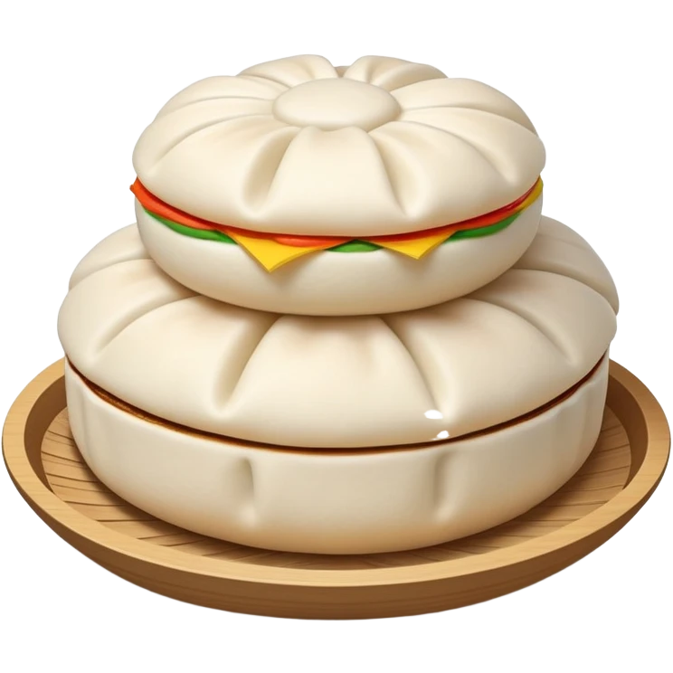 Steamed pork buns Baozi with visible pleated top, simplified emoji style with bold outlines and bright colors, cartoon style Northern Chinese breakfast staple emoji
