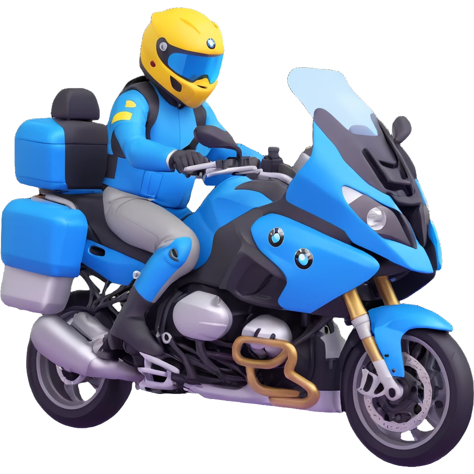 blue BMW RT1200 touring motorcycle with rider wearing helmet emoji