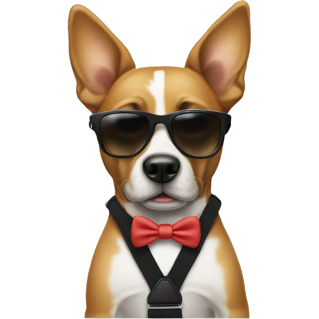 Dog with sunglasses and wearing suspenders  emoji