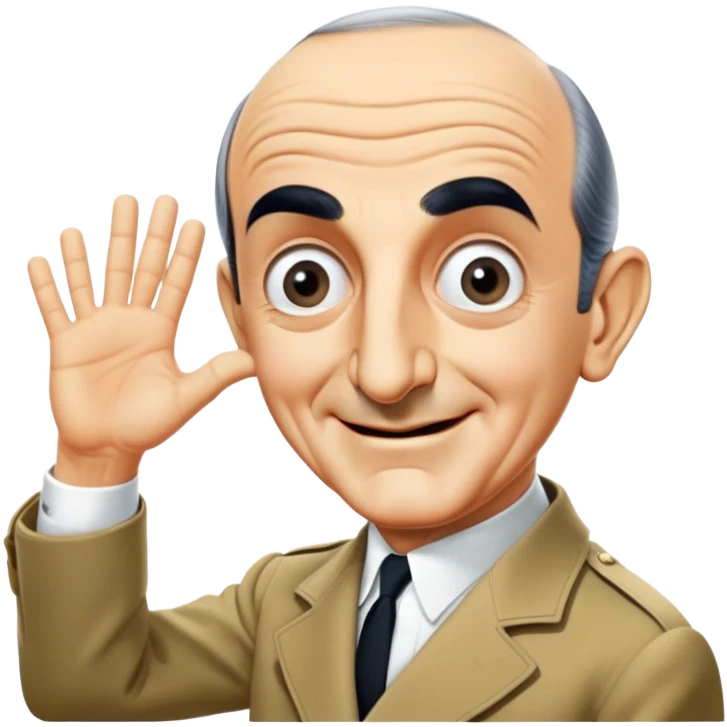 Icon for Comedy Movie: A vintage movie poster-style design with a humorous scene—Louis de Funès in his iconic comedic pose, exaggerated facial expression, and wide-open eyes. Include a slapstick element like falling over or interacting with a funny prop. Retro cinematic feel. Transparent background. emoji