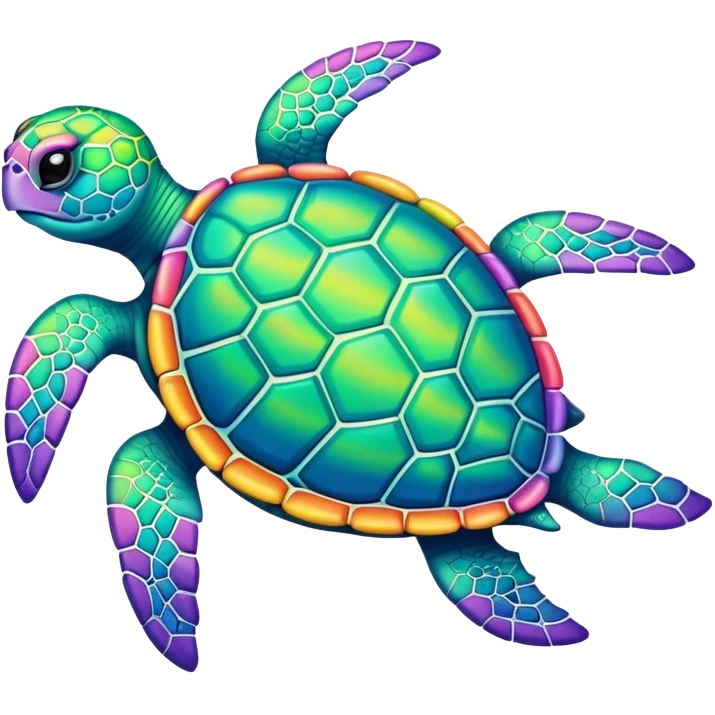 Kawaii pastel neon rainbow bedazzled sea turtle  emoji