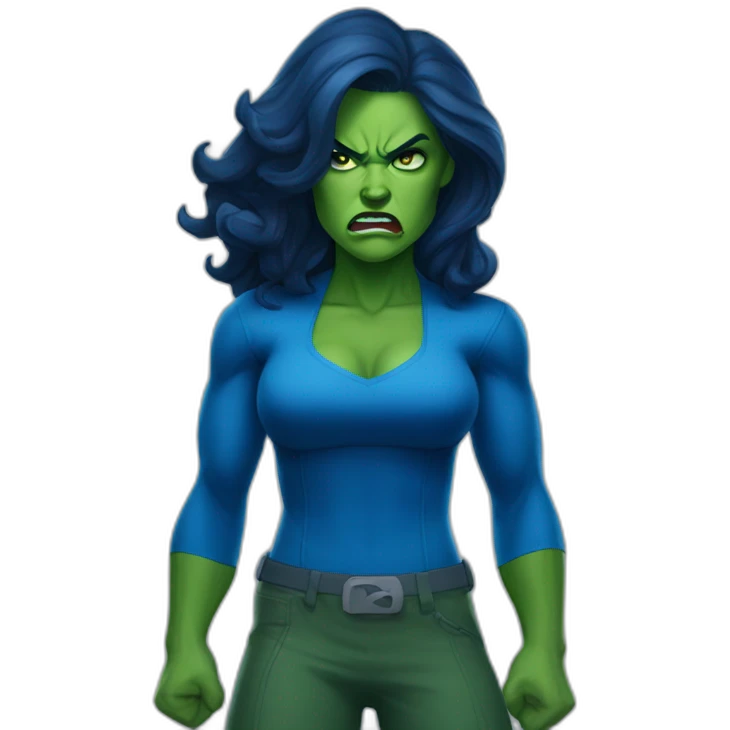 angry she-hulk wearing blue clothes emoji