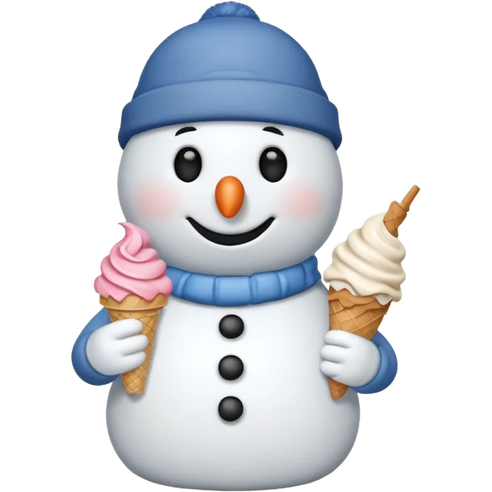 snowman wearing cap with ice cream  emoji